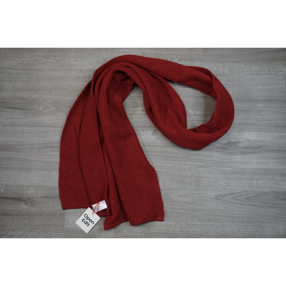 New $69 Open Edit Wool Cashmere Textured Knit Red Scarf One Size